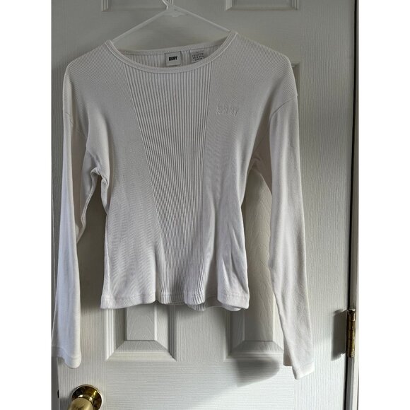 Vintage 1980's Girl's DKNY Long Sleeve White Ribbed Blouse Large NWOT DKNY Logo - Picture 5 of 6